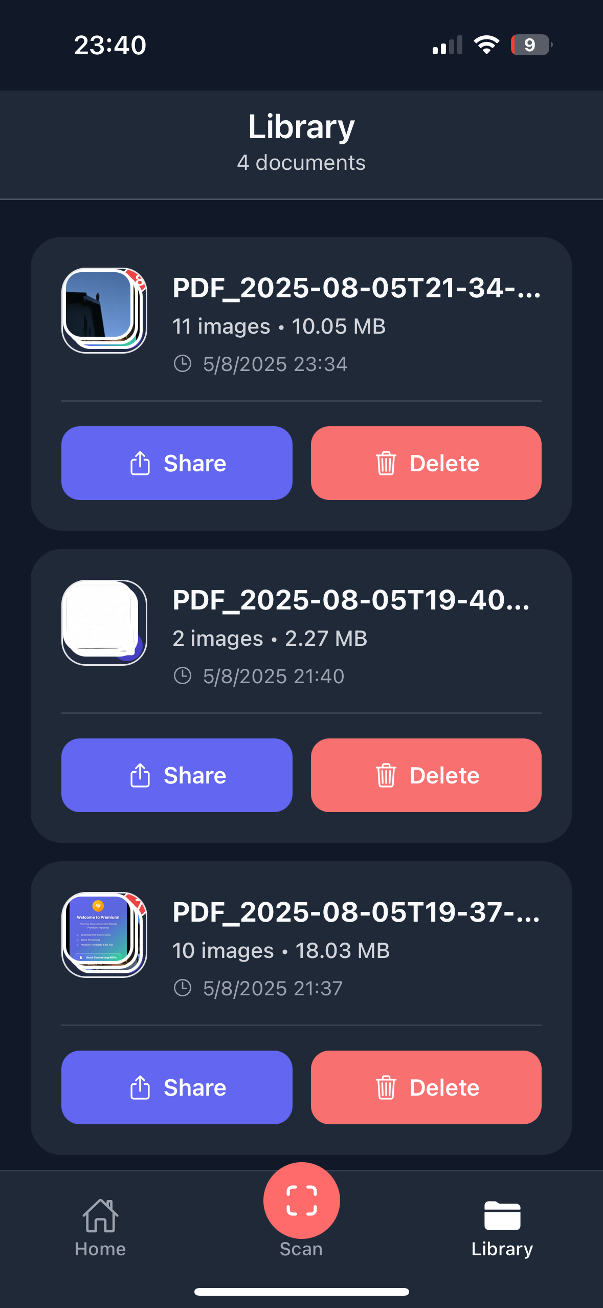 Photo to PDF Library Screen