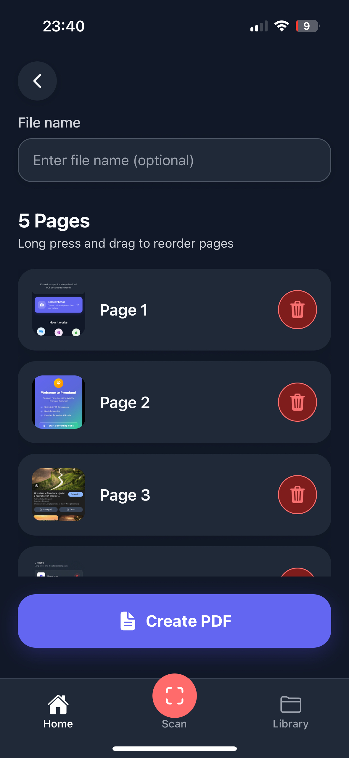 Photo to PDF Conversion Screen
